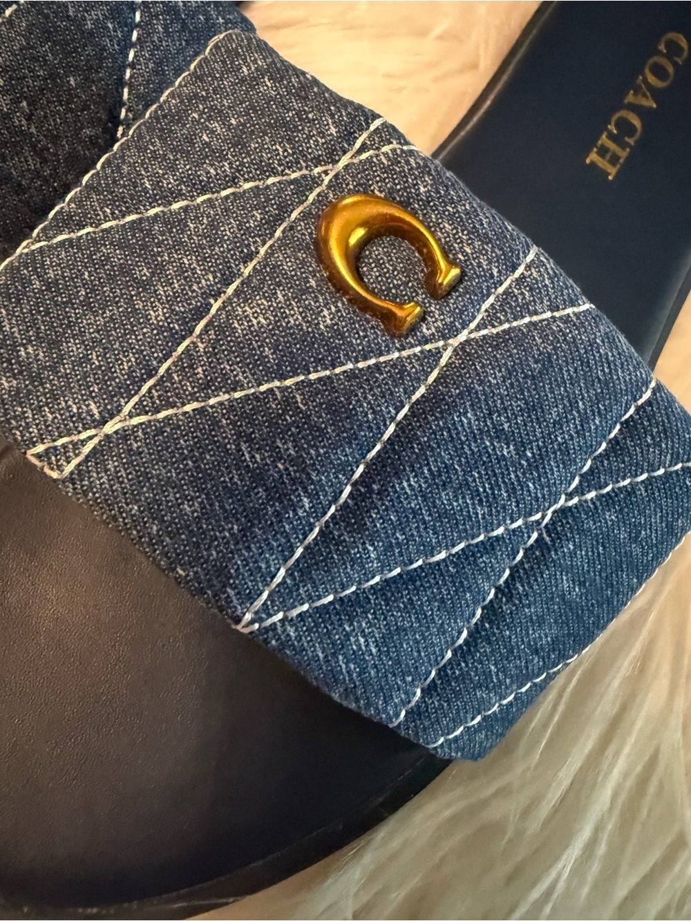 Women’s Navy Quilted Denim Slide Sandals - Picture 7 of 7
